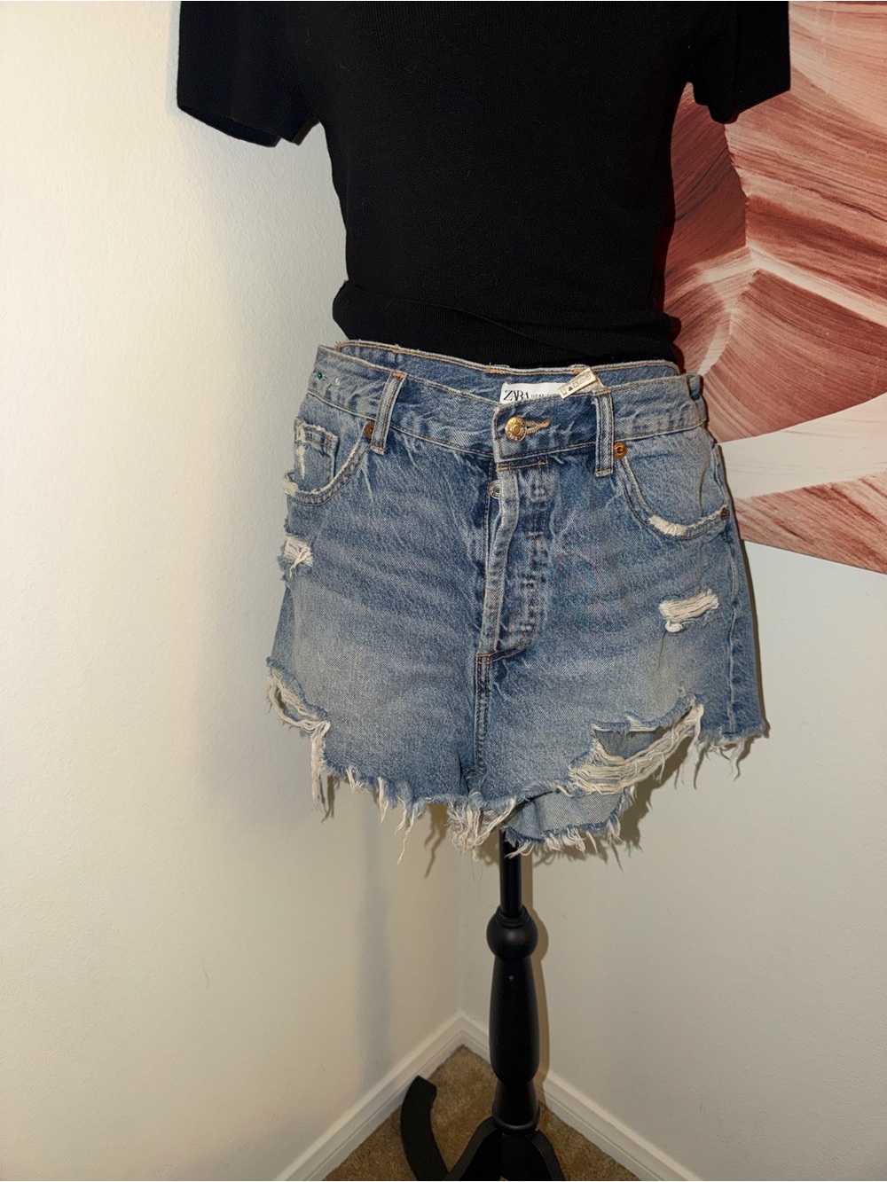 Zara Light Blue Distressed Denim Cutoff Shorts